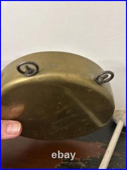 Antique Round Brass Dinner Bell Gong & 5.5 Diameter Wood Mallet 11.5