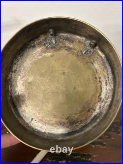 Antique Round Brass Dinner Bell Gong & 5.5 Diameter Wood Mallet 11.5