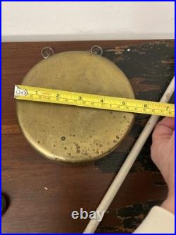 Antique Round Brass Dinner Bell Gong & 5.5 Diameter Wood Mallet 11.5