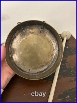 Antique Round Brass Dinner Bell Gong & 5.5 Diameter Wood Mallet 11.5