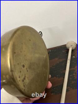 Antique Round Brass Dinner Bell Gong & 5.5 Diameter Wood Mallet 11.5