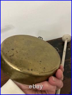 Antique Round Brass Dinner Bell Gong & 5.5 Diameter Wood Mallet 11.5