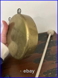 Antique Round Brass Dinner Bell Gong & 5.5 Diameter Wood Mallet 11.5