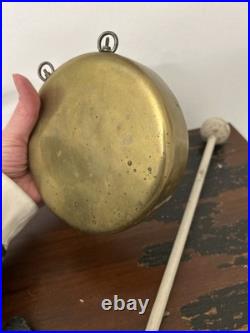 Antique Round Brass Dinner Bell Gong & 5.5 Diameter Wood Mallet 11.5