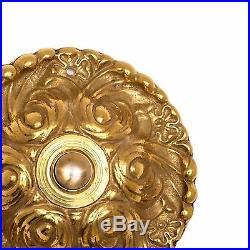 Antique Round French Baroque Push Button Doorbell Door Bell Electric Brass Vtg