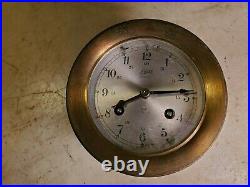 Antique SCHATZ Ships Bell Clock 8 Day 7 Jewels Brass Flared Ring Flange Mount