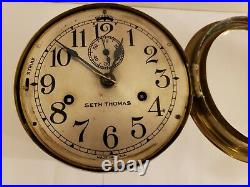 Antique SETH THOMAS Brass Ships Bell Strike 7 Marine Ship Deck Nautical Clock