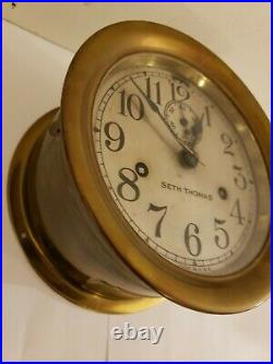 Antique SETH THOMAS Brass Ships Bell Strike 7 Marine Ship Deck Nautical Clock