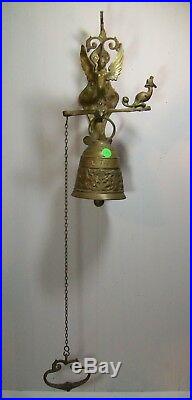 Antique Saint Mark's Monastery Ornate Bass Bell with Pull Chain Door School