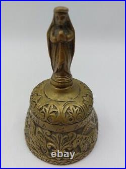 Antique Sanctuary Solid Brass Bell Virgin Mary withmultiple Animal Designs MINT