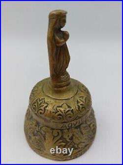 Antique Sanctuary Solid Brass Bell Virgin Mary withmultiple Animal Designs MINT