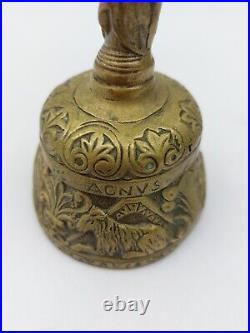 Antique Sanctuary Solid Brass Bell Virgin Mary withmultiple Animal Designs MINT