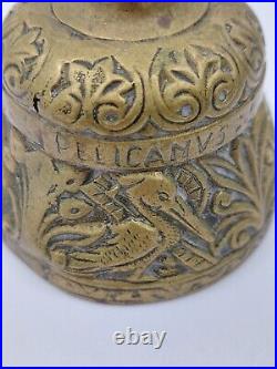 Antique Sanctuary Solid Brass Bell Virgin Mary withmultiple Animal Designs MINT