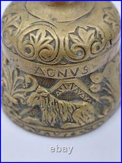 Antique Sanctuary Solid Brass Bell Virgin Mary withmultiple Animal Designs MINT