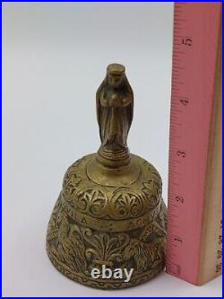 Antique Sanctuary Solid Brass Bell Virgin Mary withmultiple Animal Designs MINT