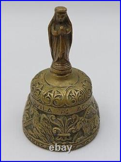 Antique Sanctuary Solid Brass Bell Virgin Mary withmultiple Animal Designs MINT