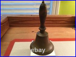 Antique School Brass Hand Held Wood Handle 7 Tall