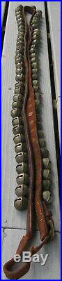 Antique Sensational Leather Strap With Buckle Of 64 Brass Sleigh Bells