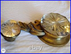 Antique Servant Bell Pull Faceted Cut Crystal Knobs Brass 6.5 Victorian Salvage