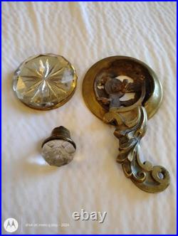 Antique Servant Bell Pull Faceted Cut Crystal Knobs Brass 6.5 Victorian Salvage