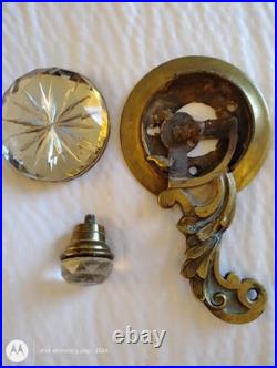 Antique Servant Bell Pull Faceted Cut Crystal Knobs Brass 6.5 Victorian Salvage