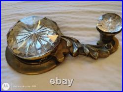 Antique Servant Bell Pull Faceted Cut Crystal Knobs Brass 6.5 Victorian Salvage