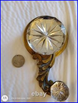 Antique Servant Bell Pull Faceted Cut Crystal Knobs Brass 6.5 Victorian Salvage