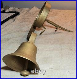 Antique Servant/store Door Bell With Brass Bell & Cast Iron & Steel Holder