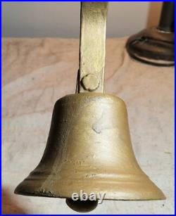 Antique Servant/store Door Bell With Brass Bell & Cast Iron & Steel Holder