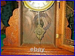 Antique Sessions Clock Large Oak Wood Case 8 Day Time & Strike Movement