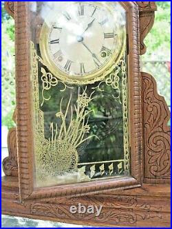 Antique Sessions Clock Large Oak Wood Case 8 Day Time & Strike Movement
