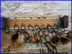 Antique Set Cascading Row Sleigh Bells Brass Primitive Wagon Carriage Door Mount