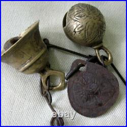 Antique Set Of 22 Brass & Iron Bells With Doodahs Attached Tamang Tibet Nepal