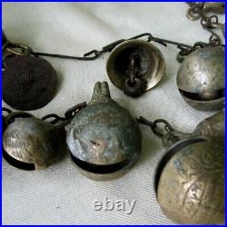 Antique Set Of 22 Brass & Iron Bells With Doodahs Attached Tamang Tibet Nepal