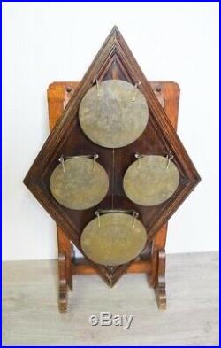 Antique Set Of Oak & Brass Dinner Gong From A British Prep School+ Pediment