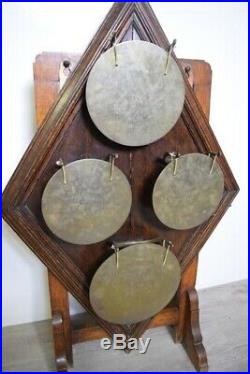Antique Set Of Oak & Brass Dinner Gong From A British Prep School+ Pediment