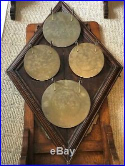 Antique Set Of Oak & Brass Dinner Gong From A British Prep School+ Pediment