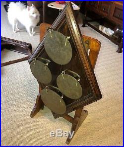 Antique Set Of Oak & Brass Dinner Gong From A British Prep School+ Pediment