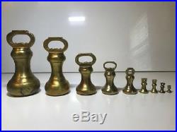 Antique Set of Brass Bell Weights from 7lb to 1/4 oz
