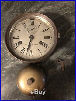 Antique Seth Thomas Navy Ships Clock withOpen Bell Brass/Nickel Finish Works Great