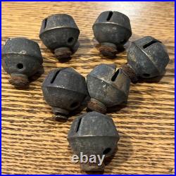 Antique Sleigh Bells #7 C1880+ Brass Iron Slit Clapper Old Leather Patina Used