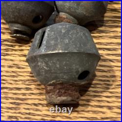 Antique Sleigh Bells #7 C1880+ Brass Iron Slit Clapper Old Leather Patina Used