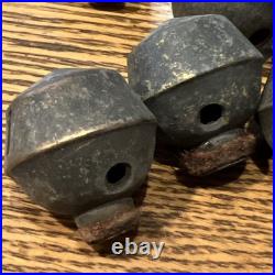 Antique Sleigh Bells #7 C1880+ Brass Iron Slit Clapper Old Leather Patina Used
