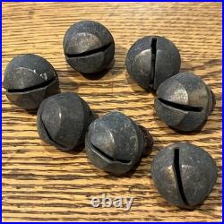 Antique Sleigh Bells #7 C1880+ Brass Iron Slit Clapper Old Leather Patina Used