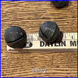 Antique Sleigh Bells #7 C1880+ Brass Iron Slit Clapper Old Leather Patina Used