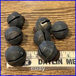 Antique Sleigh Bells #7 C1880+ Brass Iron Slit Clapper Old Leather Patina Used