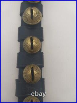 Antique Sleigh Bells On 18in Leather Strap