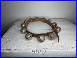 Antique Sleigh Bells, Vintage Jingle Bells, Brass Horse Bells, Leather Bell Stra
