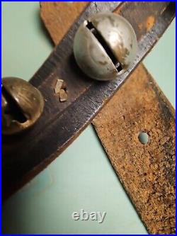 Antique Sleigh Bells on 55 inch Heavy Leather Belt 12 Brass 1 3/4 in Petal Bells