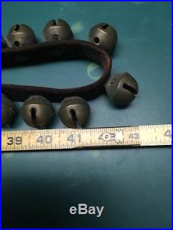 Antique Sleigh Bells on 86 inch Leather Strap 60 brass bells